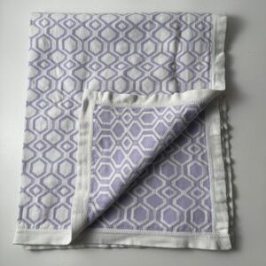 Pottery Barn Kids Geometric  Baby Blanket Purple and White 36X30